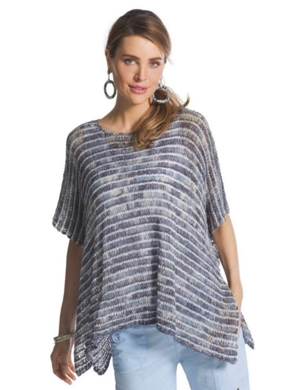 Chico’s Teagan Blue Textured Open Knit Poncho Cover-Up S/M - Picture 3 of 7